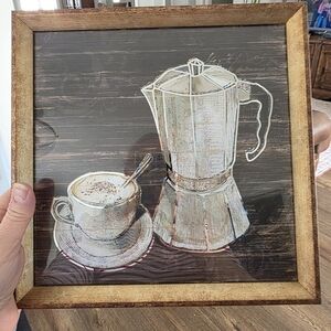 Framed Coffee Art Print with Espresso Maker and Cup